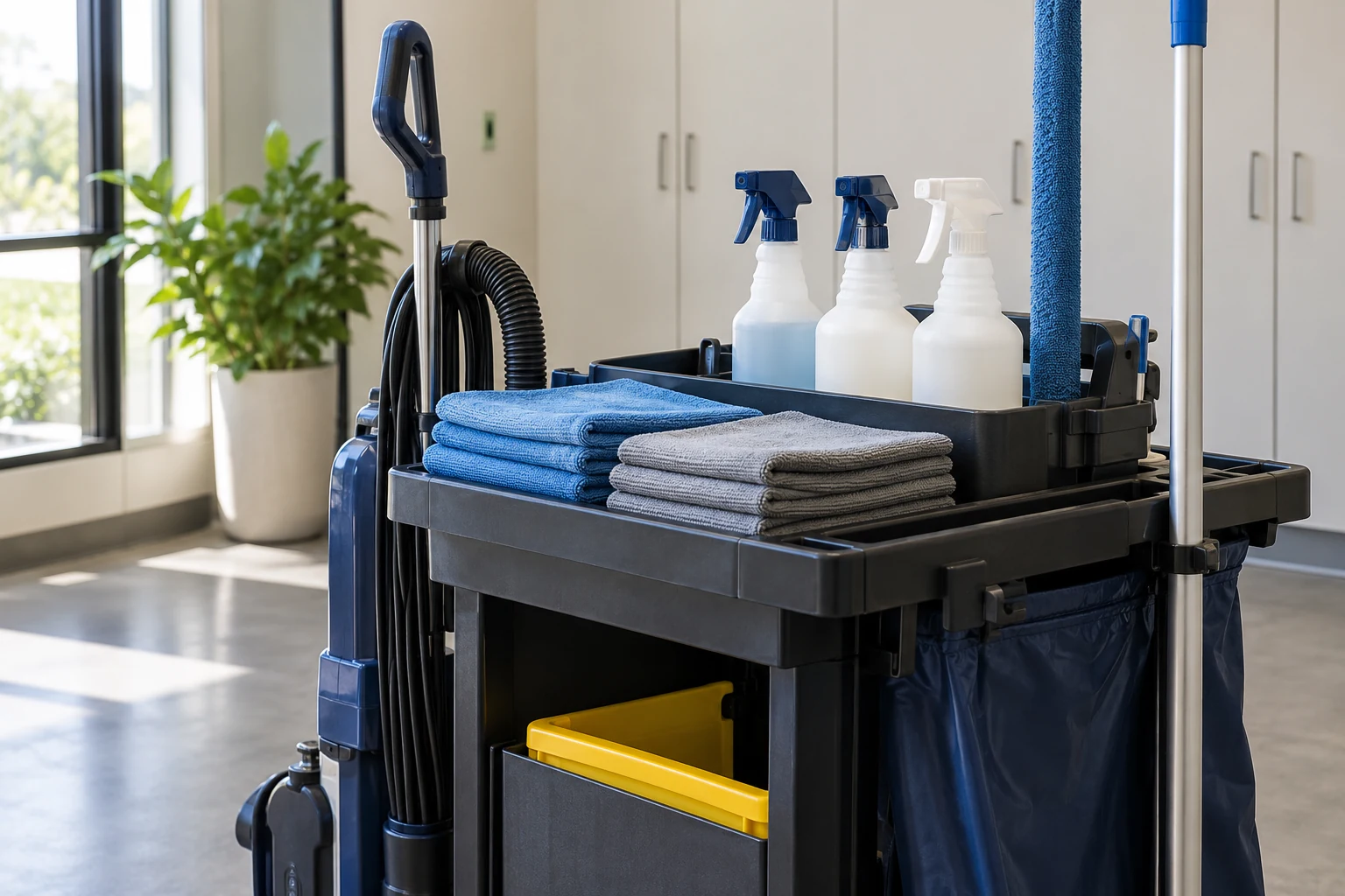 Illustrative image of cleaning equipment prepared for a service visit