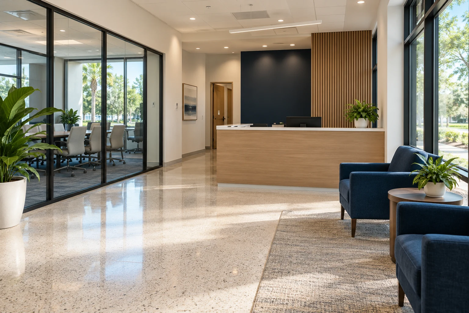 Illustrative image of a clean, welcoming commercial reception area